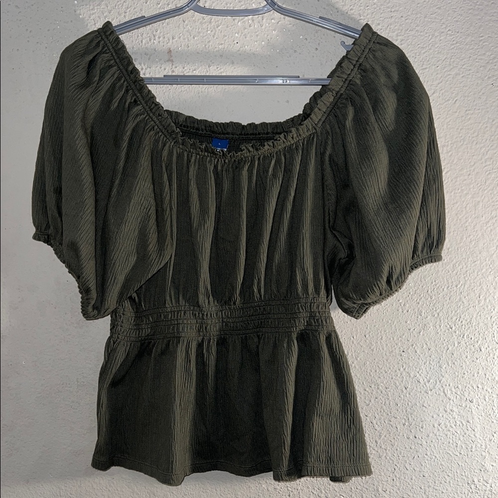 Old Navy Dark Green Smocked Blouse
